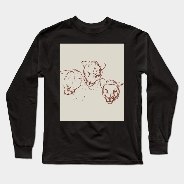 The defeat of the three lion brothers safari wildlife print sketchy artwork Long Sleeve T-Shirt by Modern Art